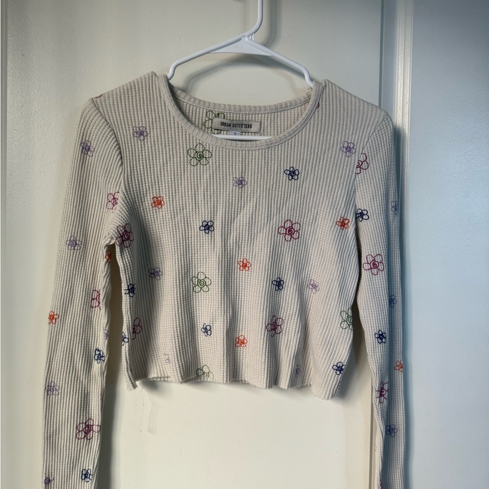 Urban Outfitters Cream Sweater with Multicolor Floral Embroidery